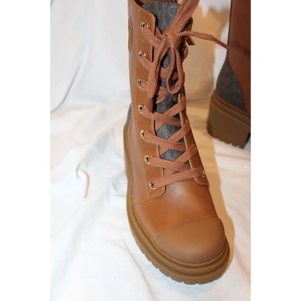 Michael Kors Women's Hanley Charm Lace Up Combat Bootie Luggage Brown NIB SZ 8.5